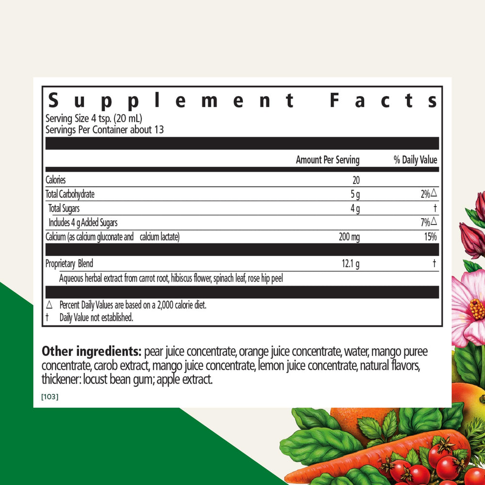 Floradix Calcium Liquid dose scoop illustrating precise daily calcium intake