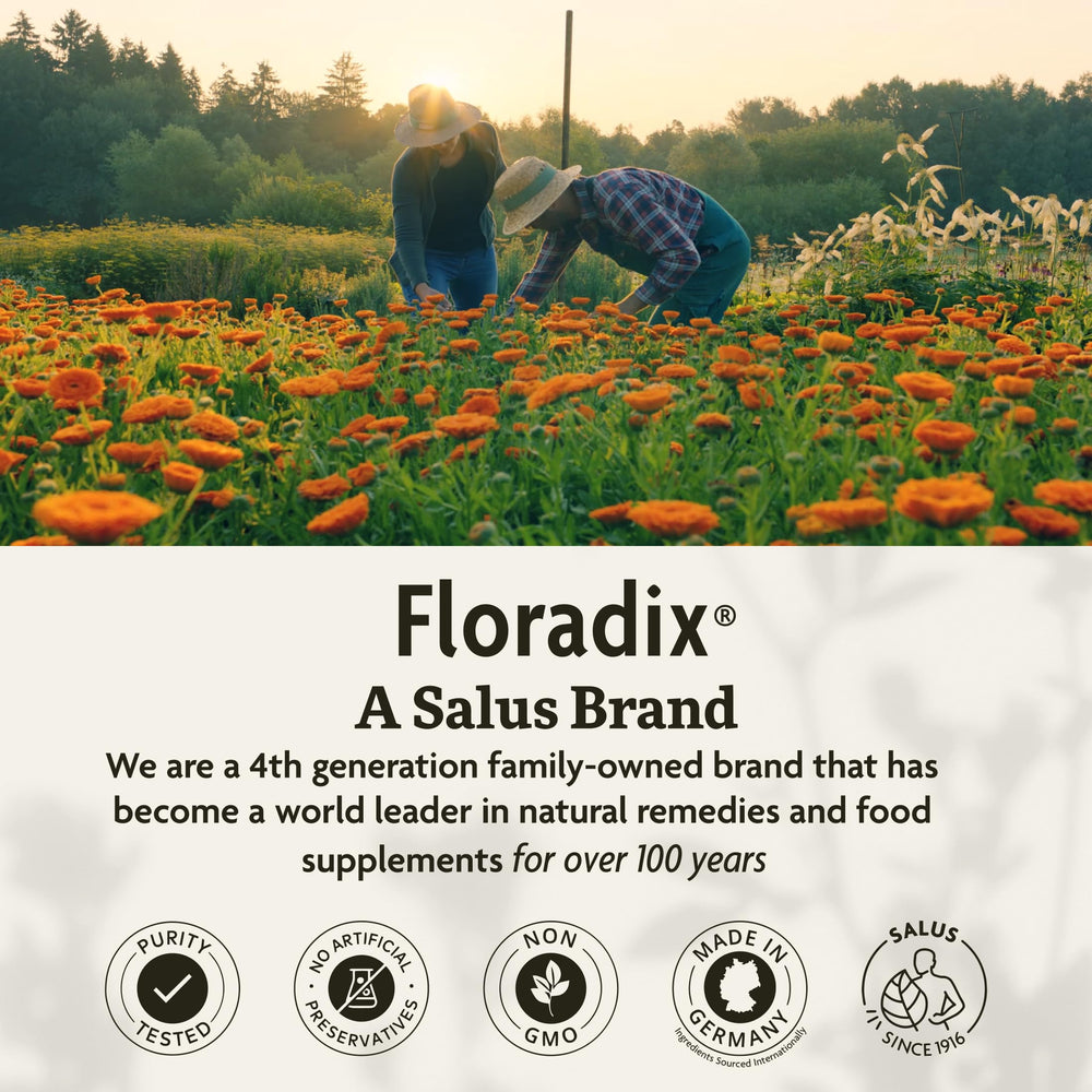 Floradix Magnesium made in Germany seal indicates quality and heritage.