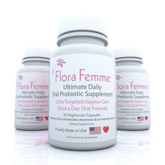 FLORAFEMME flora support microbiome visual suggests gut and vaginal balance