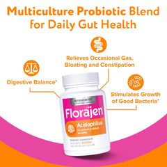 Florajen Acidophilus label shows allergen-free formulation.