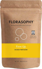Florasophy Firm Up bottle pour shows easy mixing for steady daily digestion.