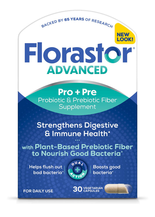 Florastor Select bottle pour for an easy daily probiotic routine supporting digestive balance.