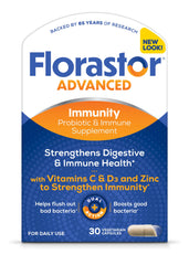 Florastor Select immunity bottle showing daily probiotic capsules for immune support.