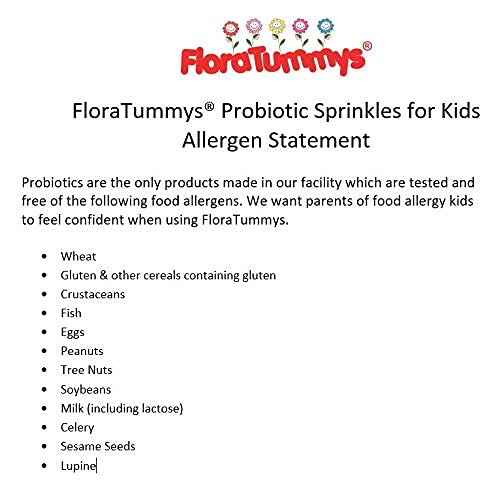 FloraTummys Probiotic Sprinkles Made in USA badge signals trusted production.