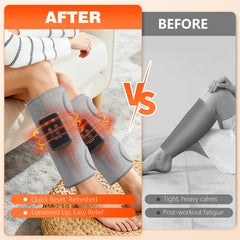 Adjustable wraps secure a comfortable fit for calves during use.