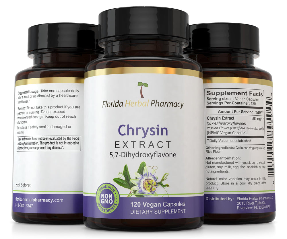 Florida Herbal Pharmacy Chrysin 120 capsules signals four months supply