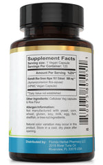 Florida Herbal Pharmacy Klamath Blue Green Algae Extract label close-up, GMP and third-party tested.