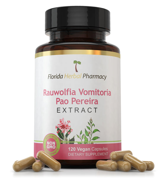 Florida Herbal Pharmacy Pao Pereira Rauwolfia capsules bottle ready for daily use