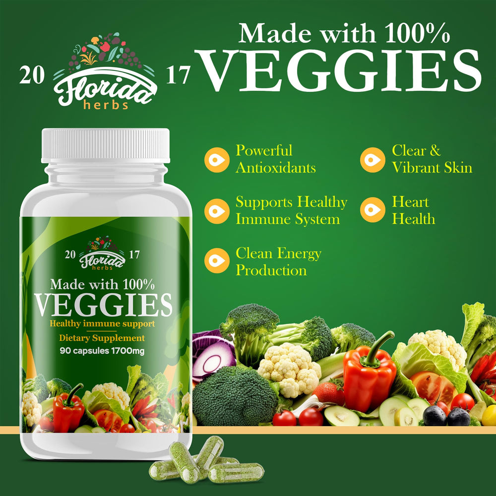 Florida Herbs Fruits & Veggies ingredients sources include spinach, kale, berries for diversity