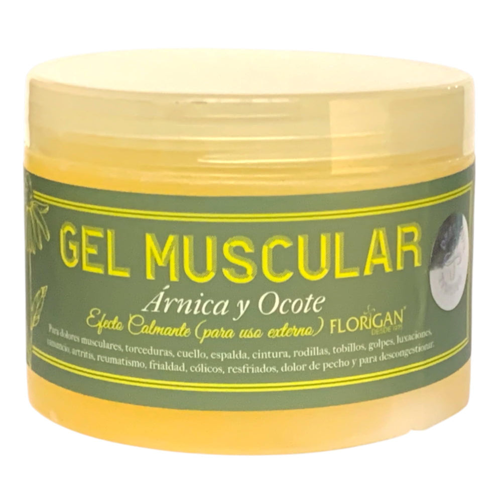 Florigan Arnica Ocote Muscle Gel bottle supports post-workout relief.