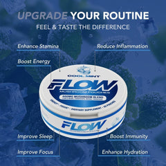 Flow Pouches Mushroom Energy Ingredients Detail; features lion’s mane, reishi, and cordyceps blend.