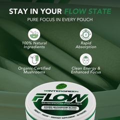 Flow Pouches ingredient blend of Lion's Mane, Reishi, Cordyceps for daily focus