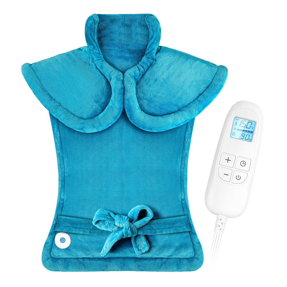 FluffyWarmth heating pad on neck and shoulders for targeted comfort