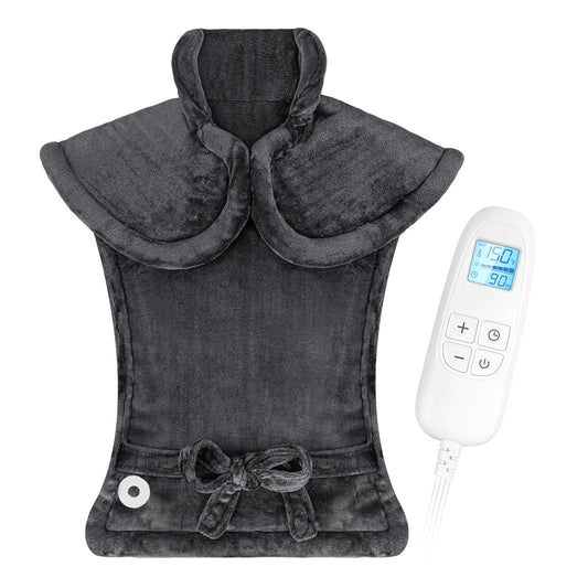 FluffyWarmth heating pad on neck and shoulders provides soothing warmth