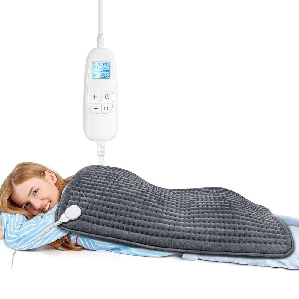 FluffyWarmth XXXL heating pad for full body relief with soft fleece and rapid warmth.