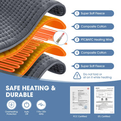 FluffyWarmth XXXL heating pad features a long 10 ft cord for flexible use.