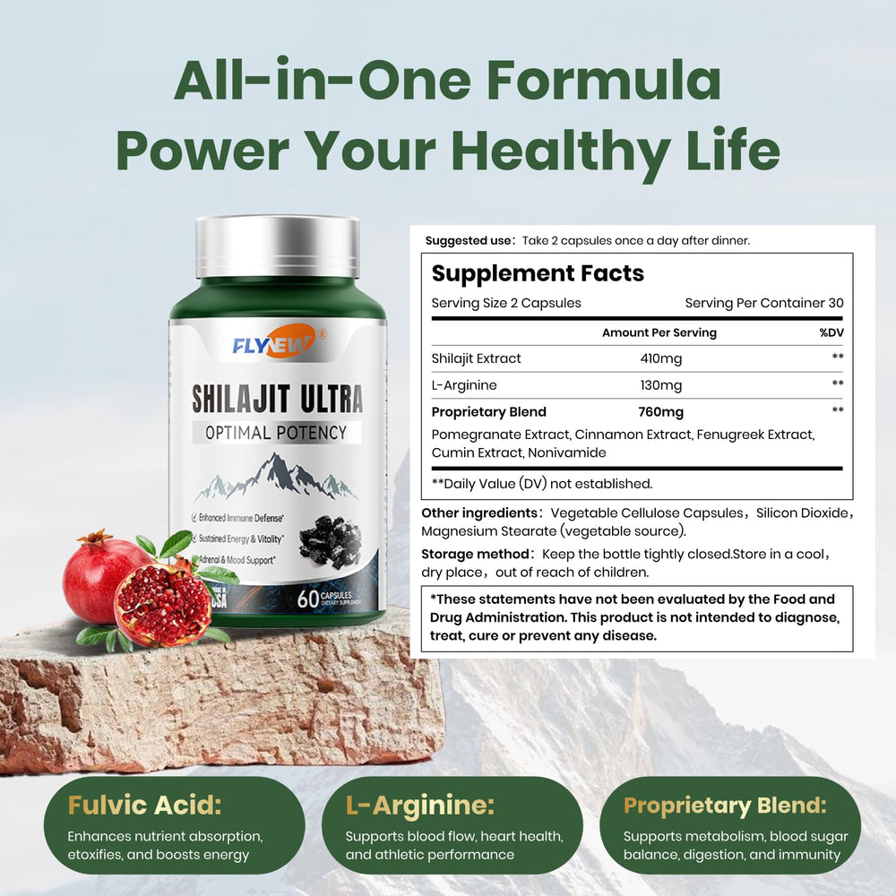 Flynew Shilajit ready-to-swallow capsules for convenient use
