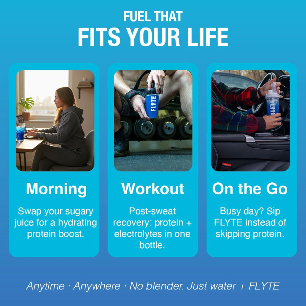 Glass of ready-to-drink mix demonstrates easy hydration between workouts.