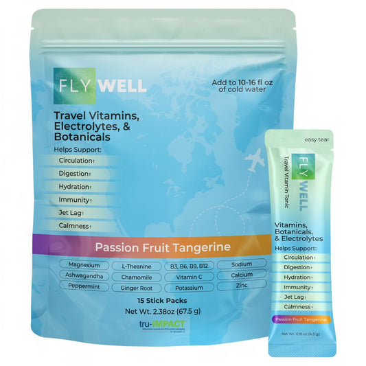 FlyWell travel tonic bottle pour for easy on-the-go hydration.