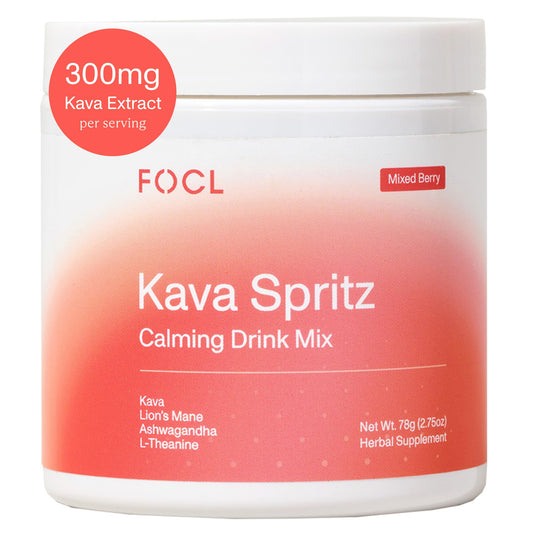 FOCL Kava Spritz mixed berry powder for a calm, alcohol-free refreshment.