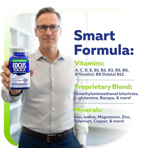 Person holding Focus Factor bottle to illustrate easy daily routine.