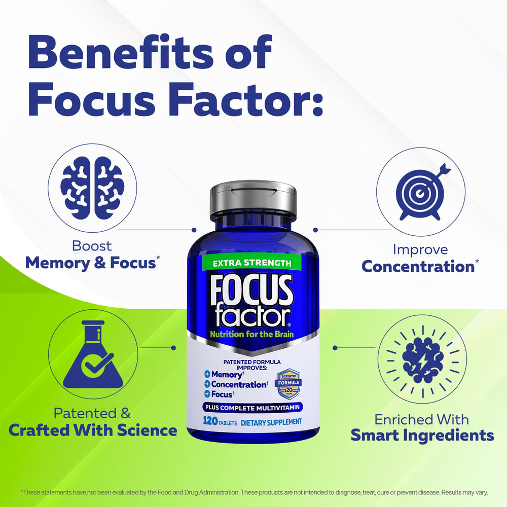 Focus Factor packaging on a store shelf for easy shopping.