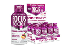 Focus Factor Focus + Energy Shot Tropical Punch bottle for on-the-go focus.