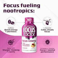 Focus Factor Focus + Energy Shot Tropical Punch label closeup with branding.