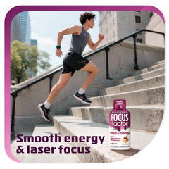 Focus Factor Focus + Energy Shot Tropical Punch nutrition panel closeup.