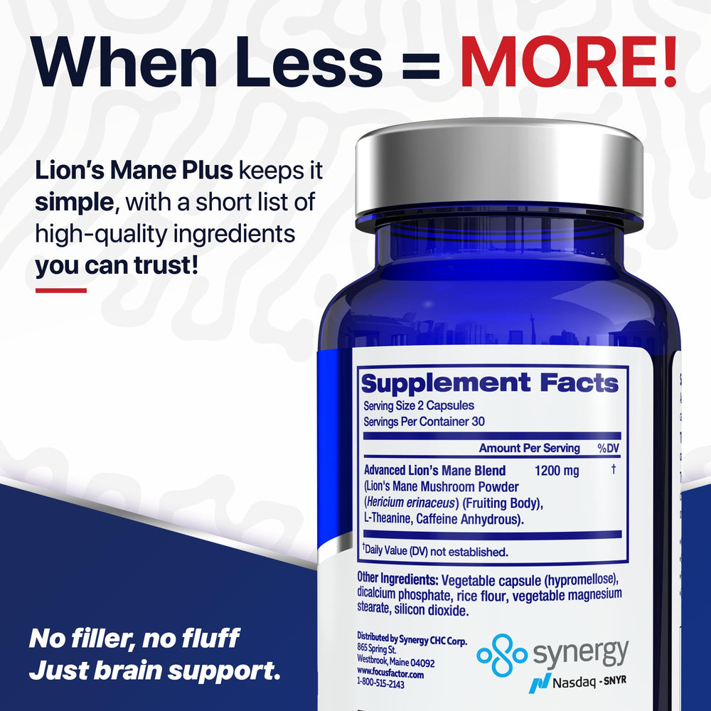 Pouring Focus Factor Lions Mane Plus capsules from bottle for easy use