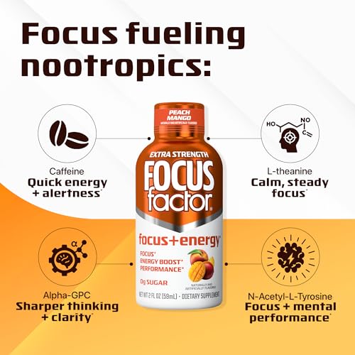 Close-up of Focus Factor bottle highlighting caffeine and nootropic blend