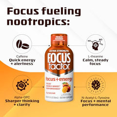 Close-up of Focus Factor bottle highlighting caffeine and nootropic blend