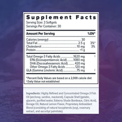 Focus Relief Plus softgels closeup emphasizing easy-to-swallow daily omega-3.