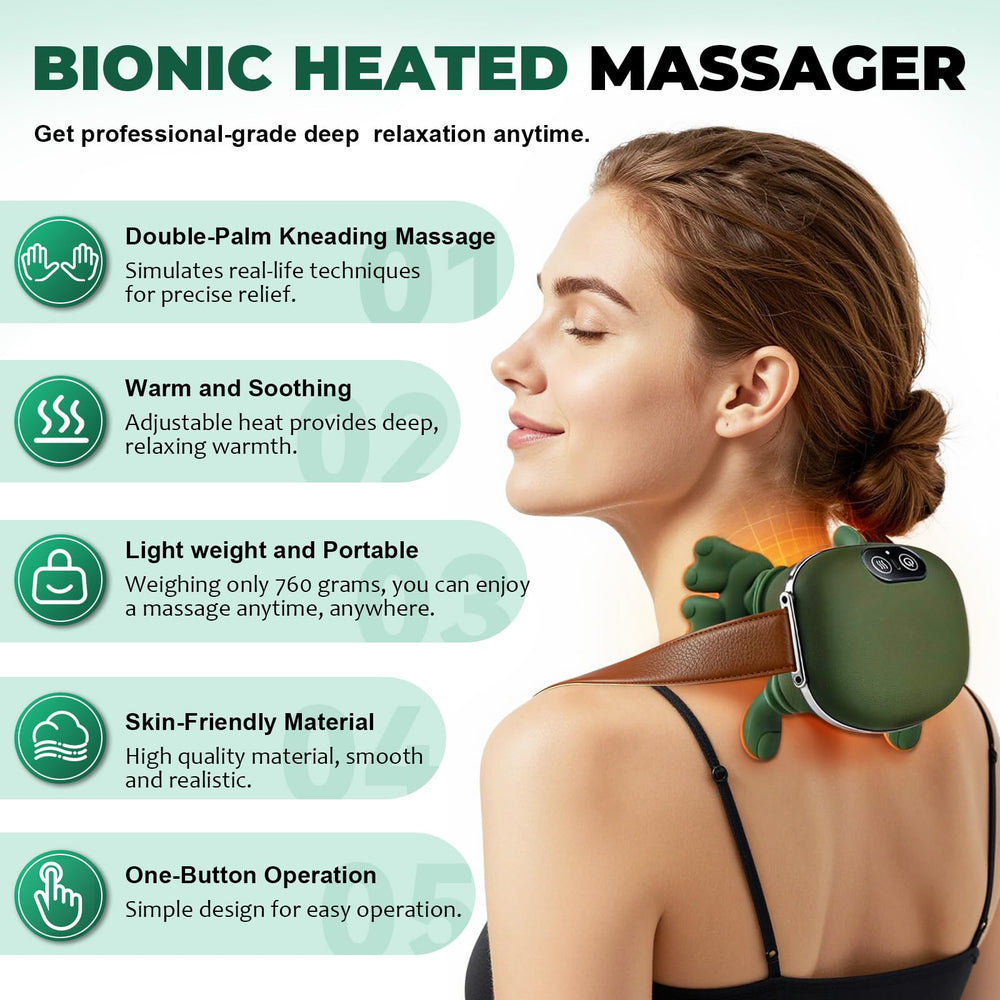 FODACEL bionic Shiatsu heads wrap around spine for upper back relief.