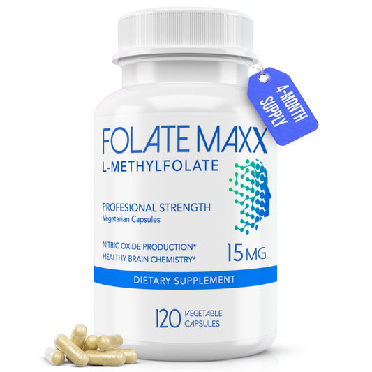 FOLATE MAXX bottle front view showcasing the high-potency methylfolate supplement