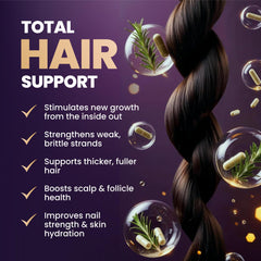 FOLICARE Biotin Hair Growth supplement capsules closeup showing easy daily intake.