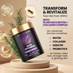 FOLICARE Hair Growth transformation image with glow for hair, skin, and nails.