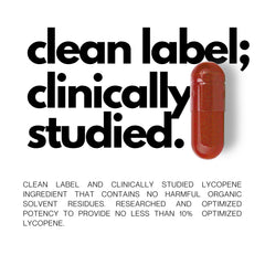 Clean label packaging of FOLIUS LABS Lycopene emphasizing purity and absence of additives.