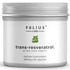 FOLIUS LABS ultra purity resveratrol bottle highlights a potent antioxidant capsule