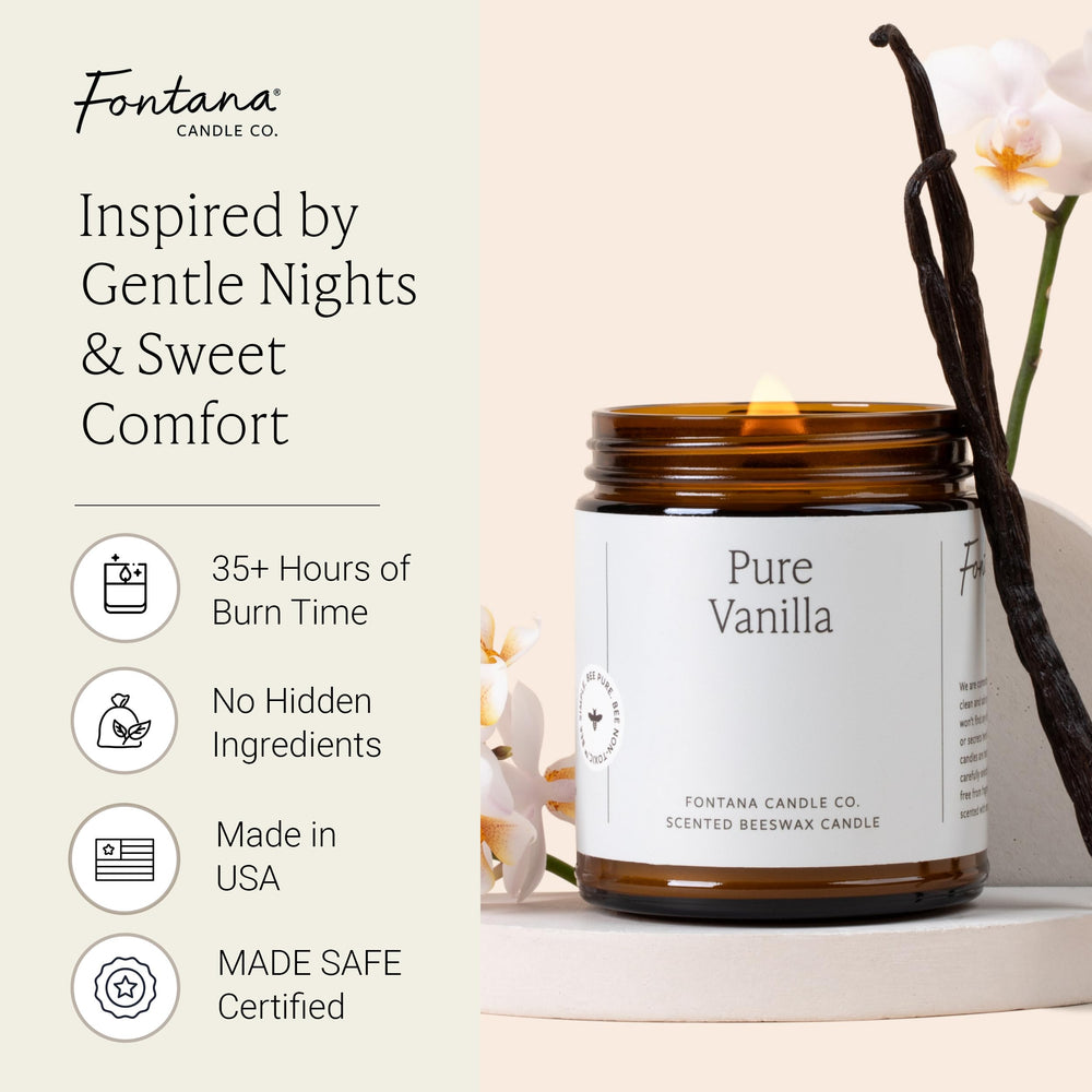 Fontana Candle Co vanilla beeswax jar closeup with wick highlighting natural materials.