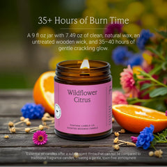 Fontana Candle Co wooden wick candle shows soft crackle and clean burn.