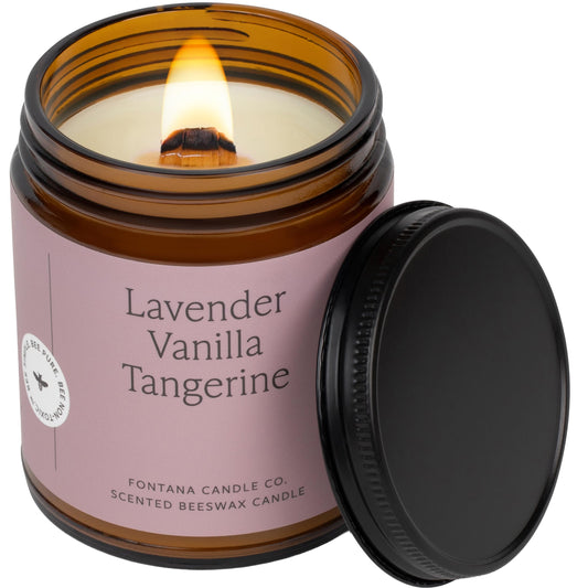Fontana Candle Co wood wick beeswax jar lavender vanilla tangerine for clean, relaxing aroma