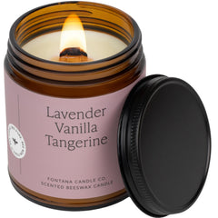Fontana Candle Co wood wick beeswax jar lavender vanilla tangerine for clean, relaxing aroma