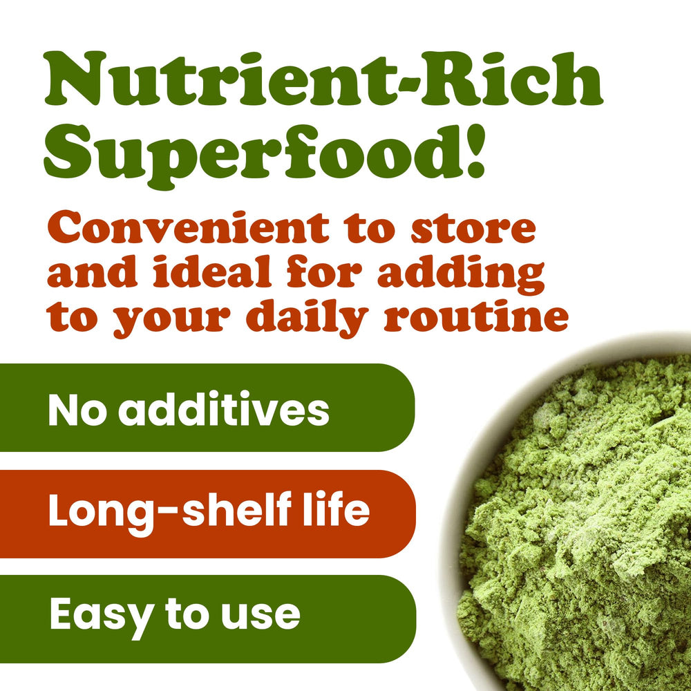 Food to Live broccoli powder in a sealed container emphasizing long-term freshness.