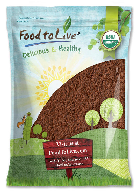 Food to Live Chaga powder packaging label highlighting organic, non-GMO quality.