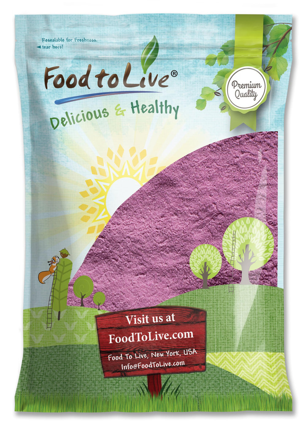 Food to Live Cherry Juice Powder bottle with bold color and cherry aroma for smoothies.