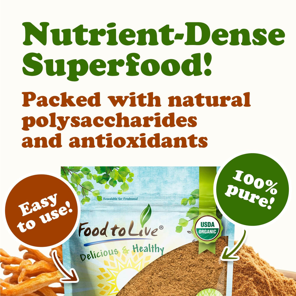 Food to Live cordyceps powder smoothie—easy infusion to elevate daily drinks.