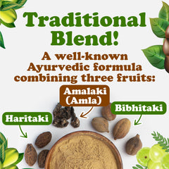 Food to Live Triphala powder smoothie bowl, tart-earthy note.