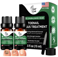 FOOT CURE toenail renewal bottle highlighting the natural formula for healthier nails.