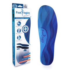 Footlogics insoles show deep heel cup for stable heel and pronation control.